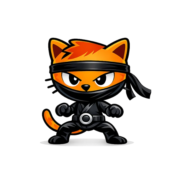 Security Ninja's orange ninja cat mascot